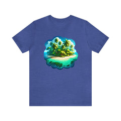 Tropical Island Dream Unisex Short Sleeve Tee, beach apparel, island fashion, Heather True Royal - Subtle Blue M