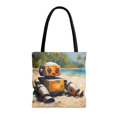 Tropical Tech Tote Bag, nerd accessories, geek art, robot bag, beach tote - Subtle Blue M
