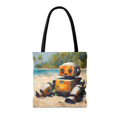 Tropical Tech Tote Bag, nerd accessories, geek art, robot bag, beach tote - Subtle Blue M