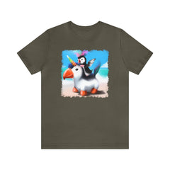 Unicorn Puffin 1 Unisex T-Shirt, unicorn fashion, penguin princess shirt, funny shirt, Army - Subtle Blue M