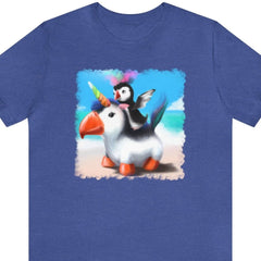 Unicorn Puffin 1 Unisex T-Shirt, unicorn fashion, penguin princess shirt, funny shirt, Heather True Royal - Subtle Blue M