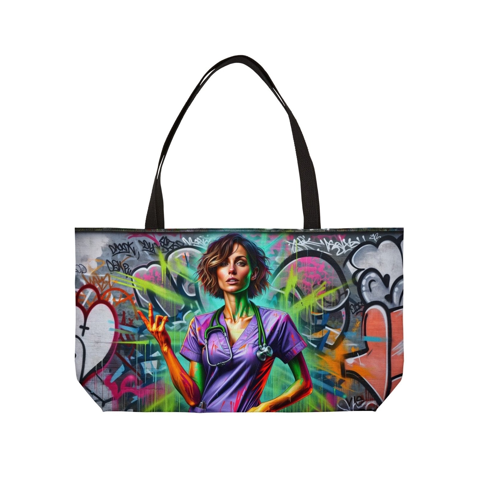 Graffiti Art Nurse Tote Bag - Subtle Blue M
