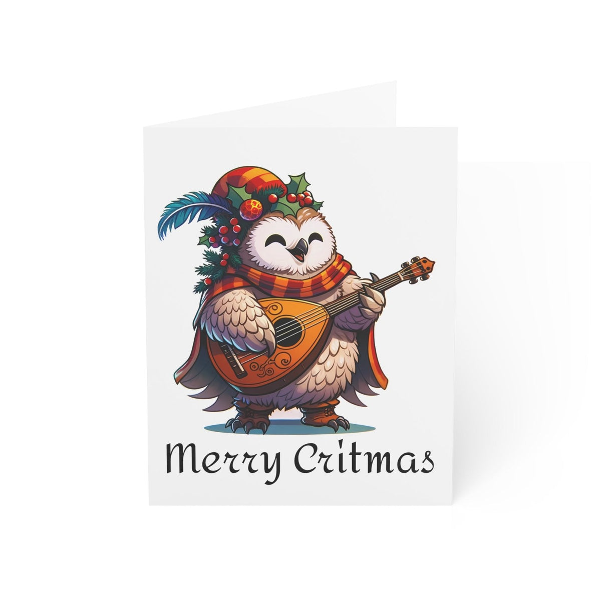 Bard Owlbear Christmas Critmas Greeting Cards - Subtle Blue M