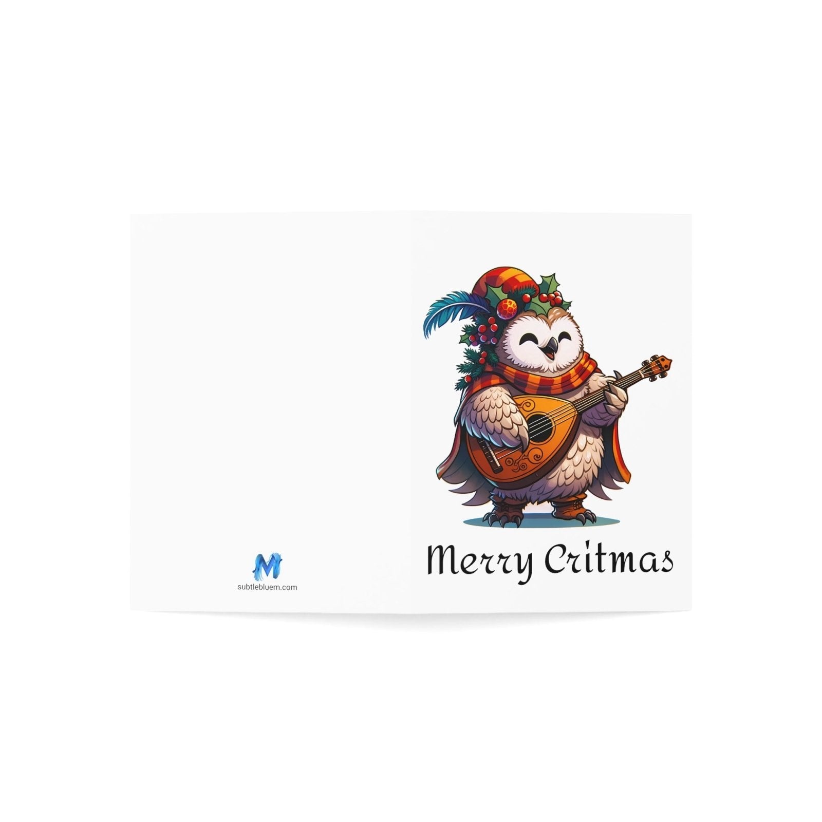 Bard Owlbear Christmas Critmas Greeting Cards - Subtle Blue M