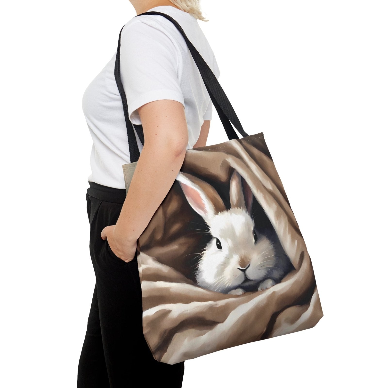 Bunny Gaze Tote Bag, adorable rabbit bag, cute bunny accessories - Subtle Blue M