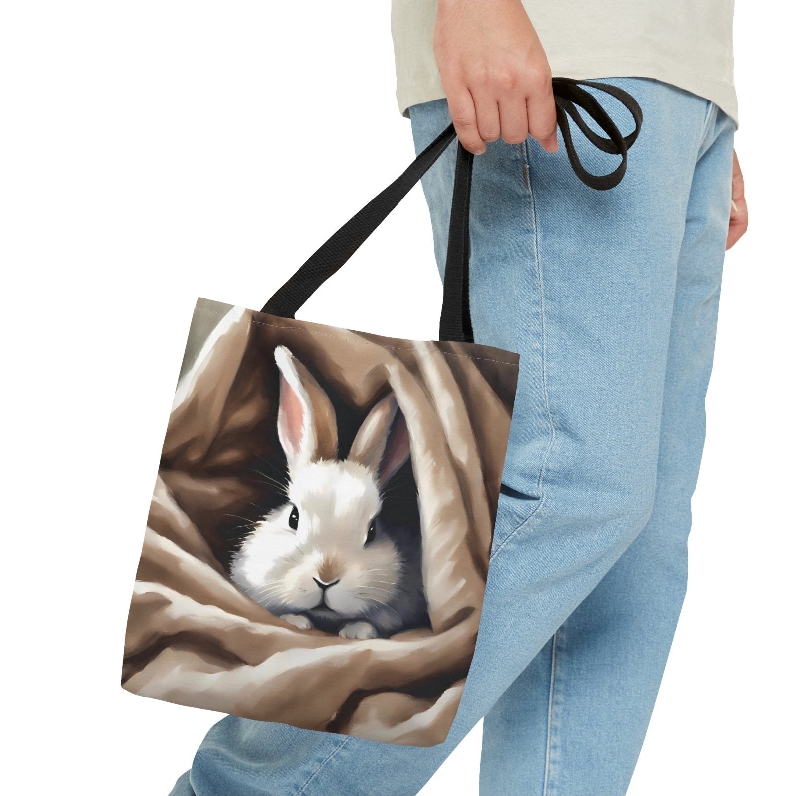 Bunny Gaze Tote Bag, adorable rabbit bag, cute bunny accessories - Subtle Blue M