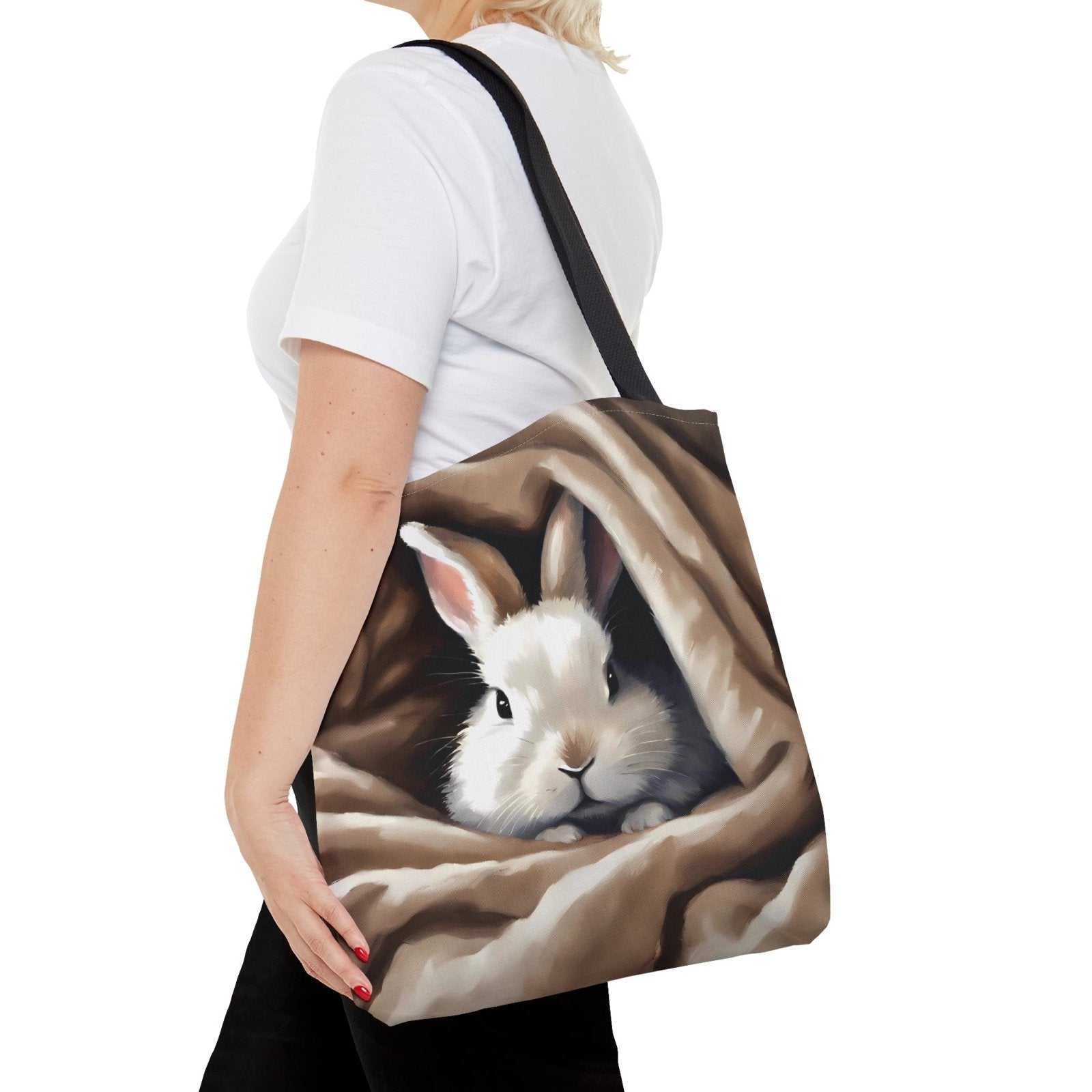 Bunny Gaze Tote Bag, adorable rabbit bag, cute bunny accessories - Subtle Blue M