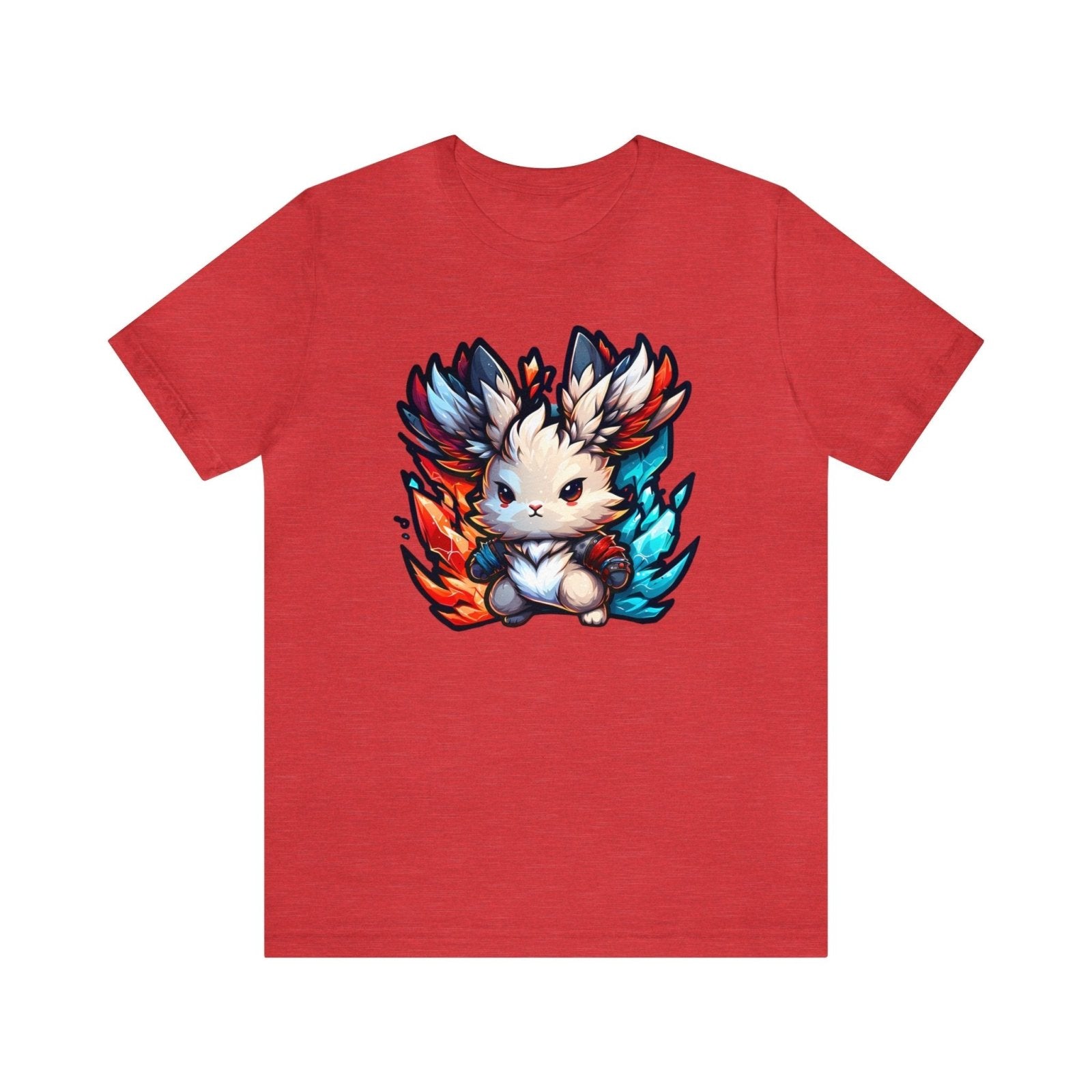 Bunny of Fire and Ice Unisex Short Sleeve Tee, bunny apparel, rabbit fashion, Heather Red - Subtle Blue M