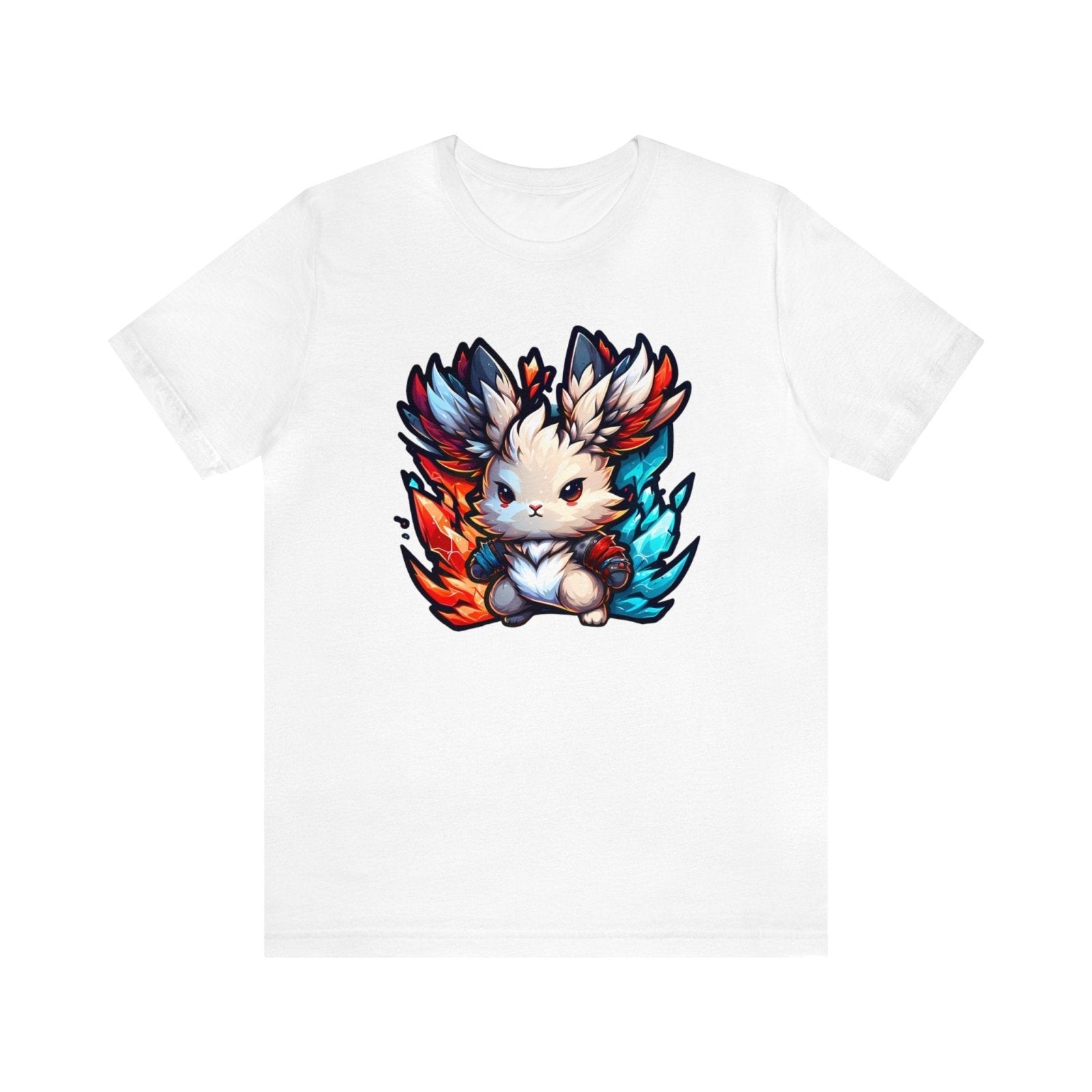 Bunny of Fire and Ice Unisex Short Sleeve Tee, bunny apparel, rabbit fashion, White - Subtle Blue M