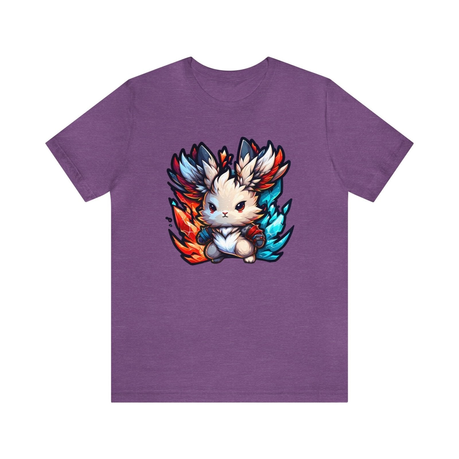 Bunny of Fire and Ice Unisex Short Sleeve Tee, bunny apparel, rabbit fashion, Heather Team Purple - Subtle Blue M