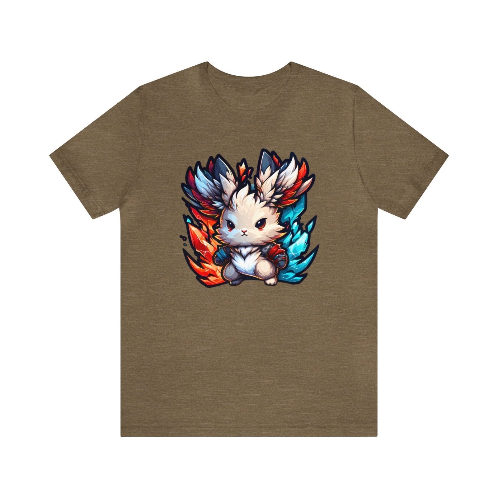 Bunny of Fire and Ice Unisex Short Sleeve Tee, bunny apparel, rabbit fashion, Heather Olive - Subtle Blue M