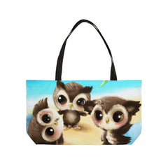 Coastal Hoot Canvas Weekender Tote Bag, cute owl bag, owl themed tote - Subtle Blue M