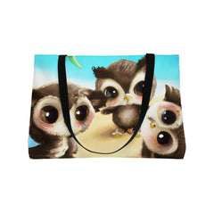 Coastal Hoot Canvas Weekender Tote Bag, cute owl bag, owl themed tote - Subtle Blue M