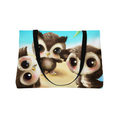 Coastal Hoot Canvas Weekender Tote Bag, cute owl bag, owl themed tote - Subtle Blue M