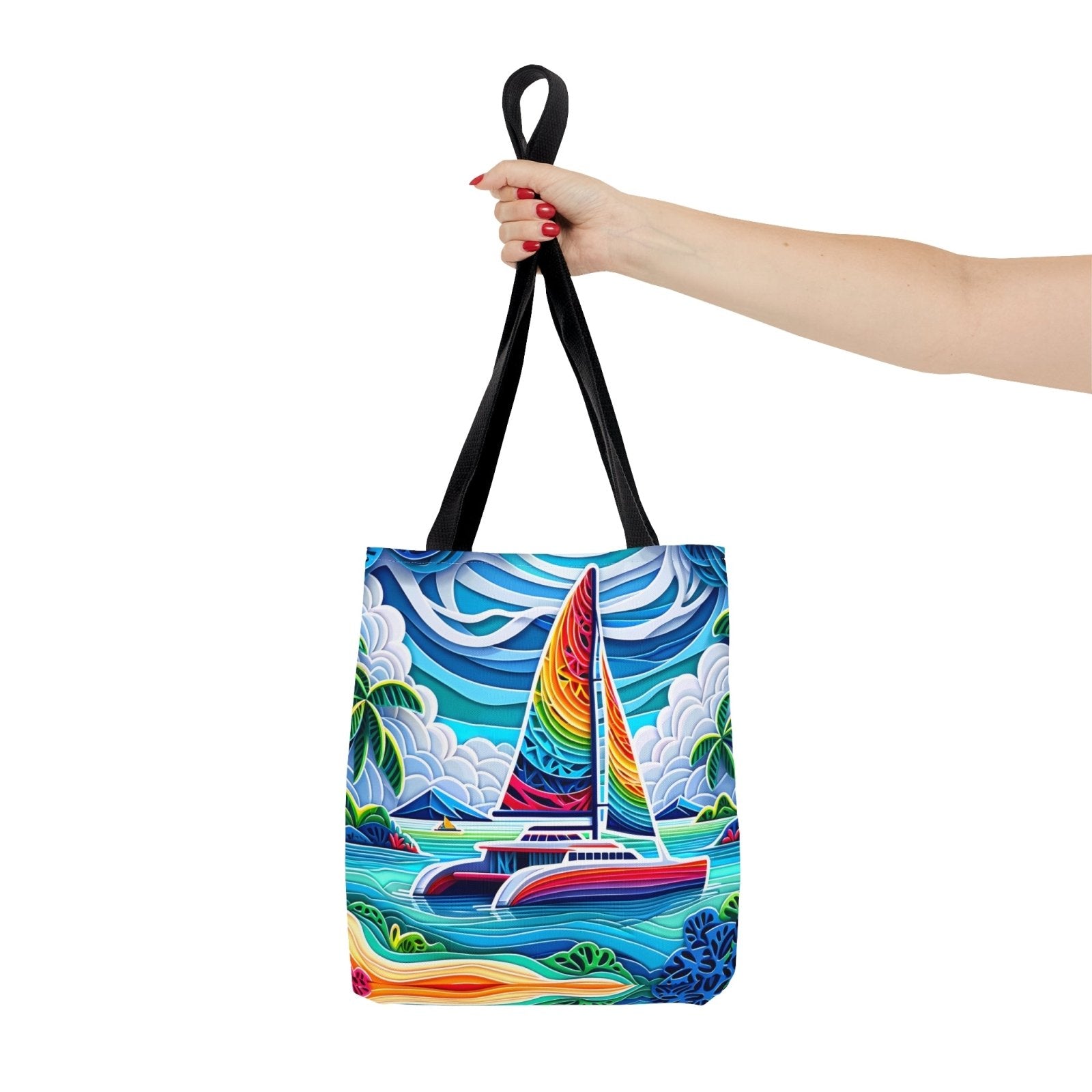 Colorful Cut Paper Catamaran Tote Bag - Subtle Blue M