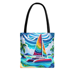 Colorful Cut Paper Catamaran Tote Bag - Subtle Blue M