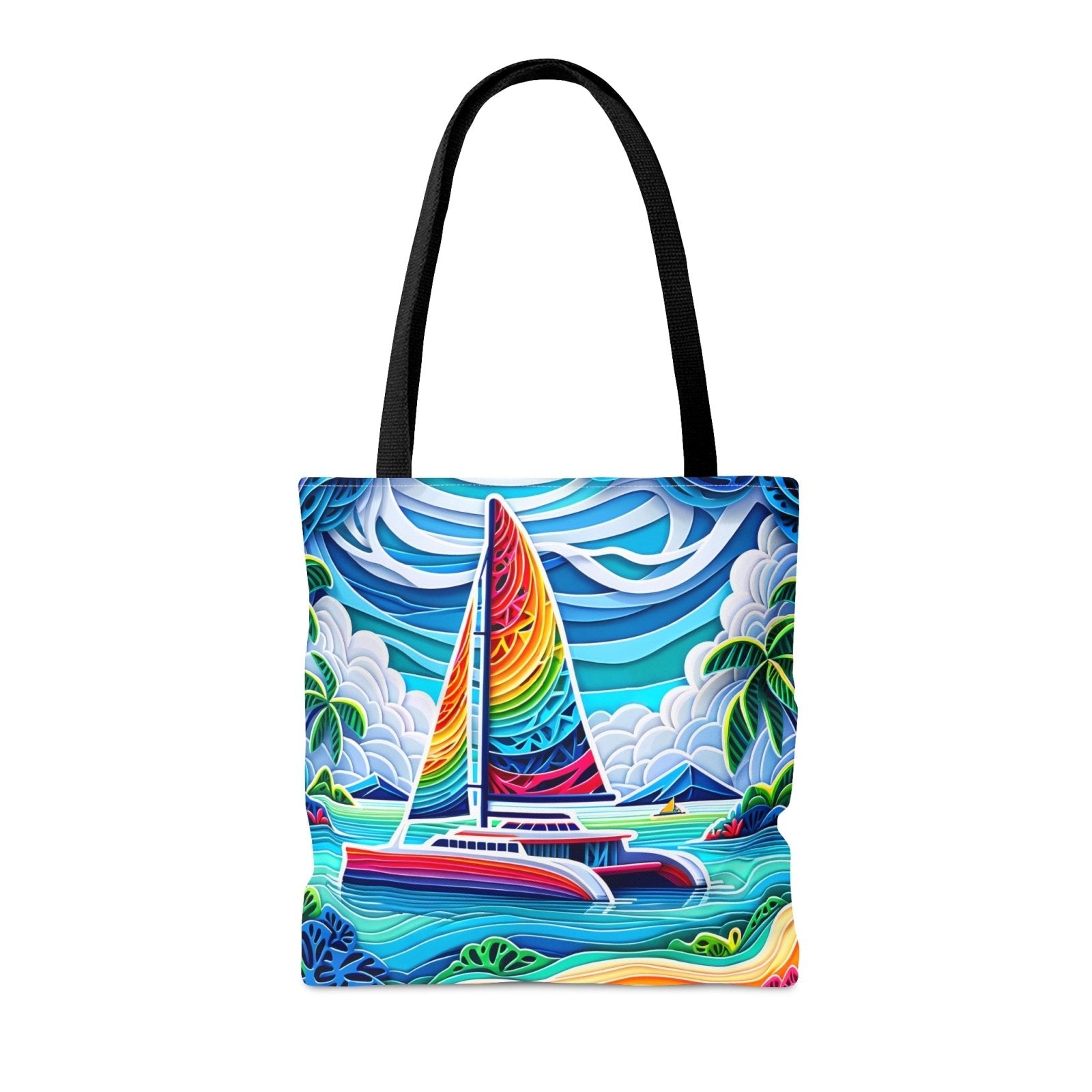 Colorful Cut Paper Catamaran Tote Bag - Subtle Blue M