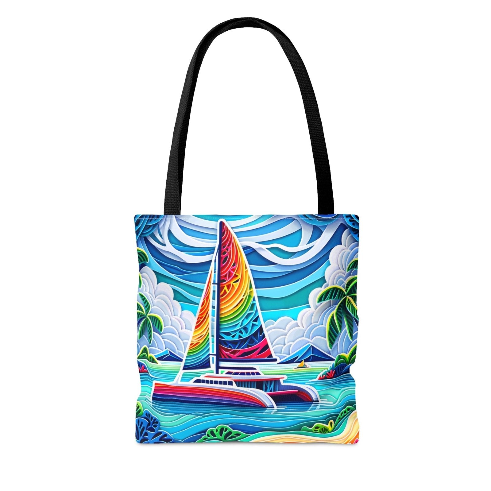 Colorful Cut Paper Catamaran Tote Bag - Subtle Blue M