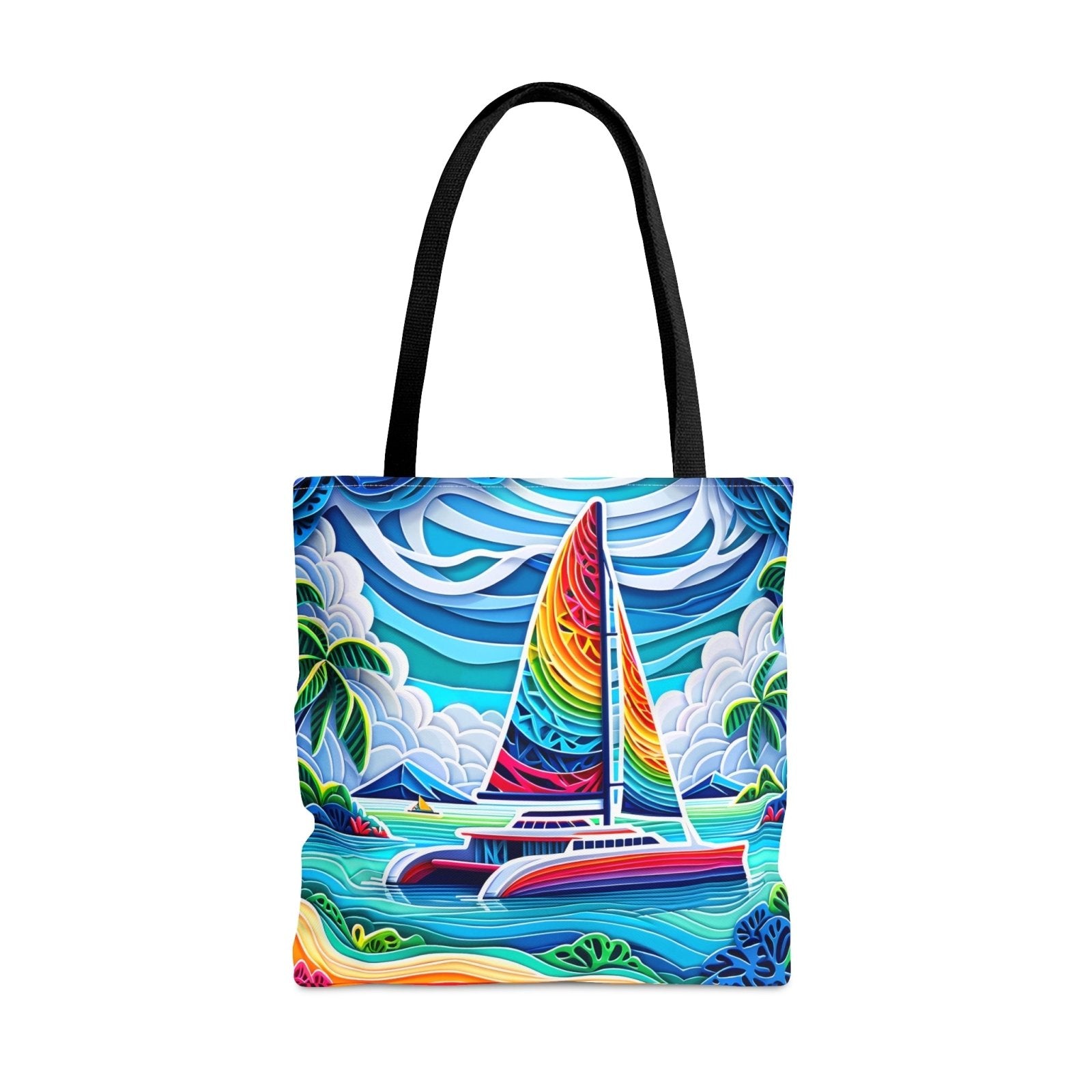 Colorful Cut Paper Catamaran Tote Bag - Subtle Blue M