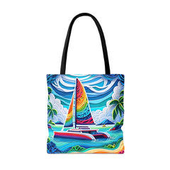 Colorful Cut Paper Catamaran Tote Bag - Subtle Blue M