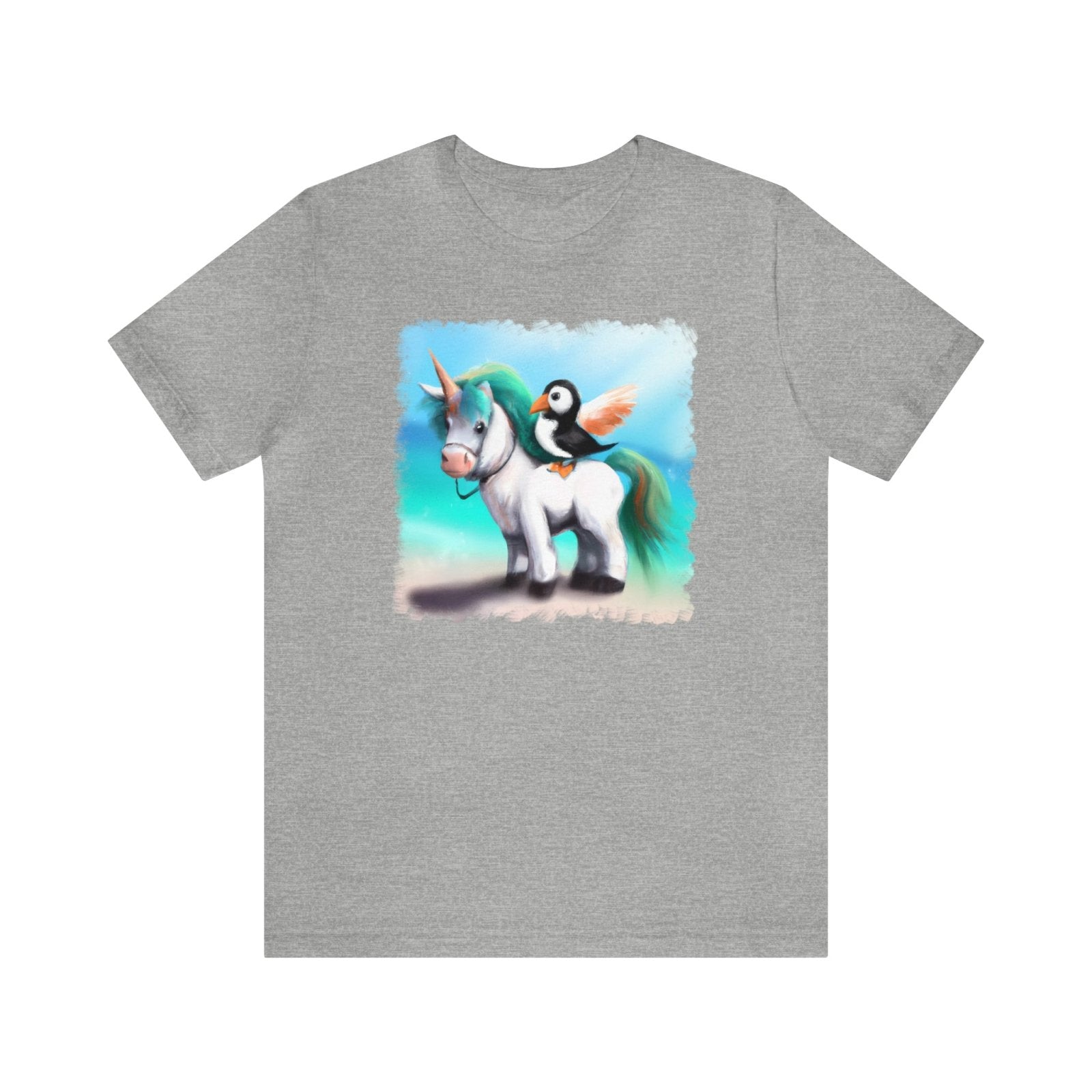 Enchanted Puffin and Fluffy Unicorn Unisex T-Shirt - Subtle Blue M