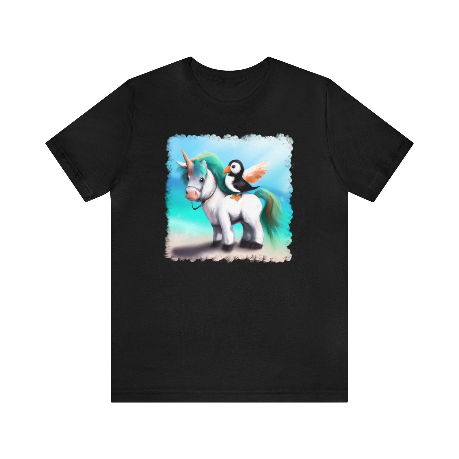 Enchanted Puffin and Fluffy Unicorn Unisex T-Shirt - Subtle Blue M