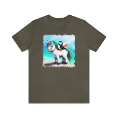 Enchanted Puffin and Fluffy Unicorn Unisex T-Shirt - Subtle Blue M