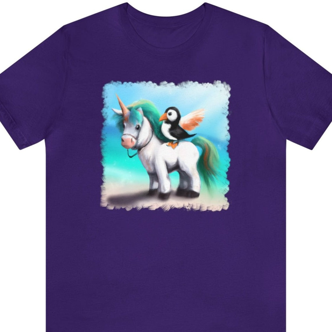 Enchanted Puffin and Fluffy Unicorn Unisex T-Shirt - Subtle Blue M