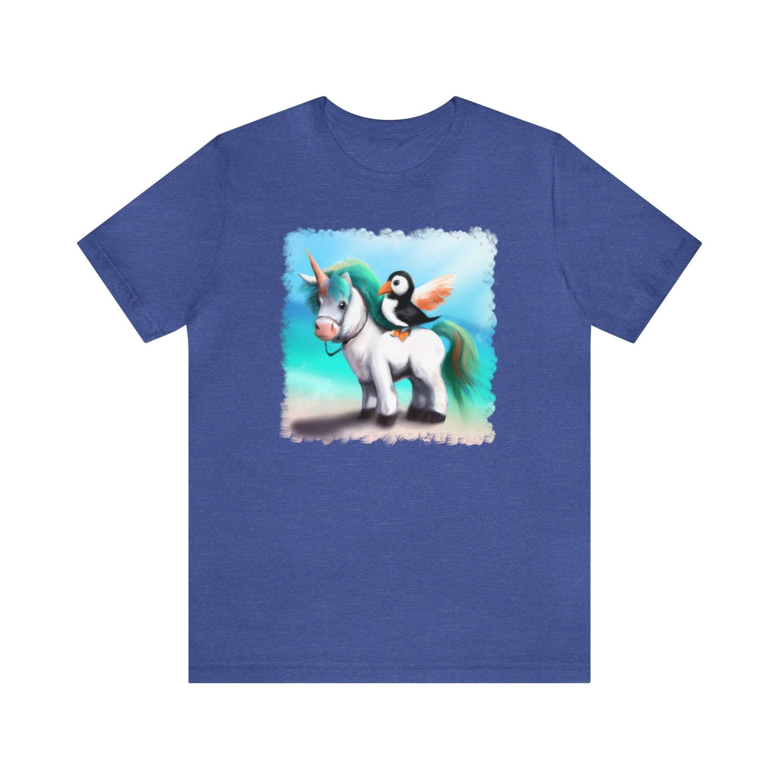 Enchanted Puffin and Fluffy Unicorn Unisex T-Shirt - Subtle Blue M