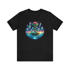 Floral Bubbles Unisex Short Sleeve Tee, botany nerd shirt, futuristic geek shirt, Black - Subtle Blue M