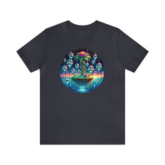 Floral Bubbles Unisex Short Sleeve Tee, botany nerd shirt, futuristic geek shirt, Heather Navy - Subtle Blue M