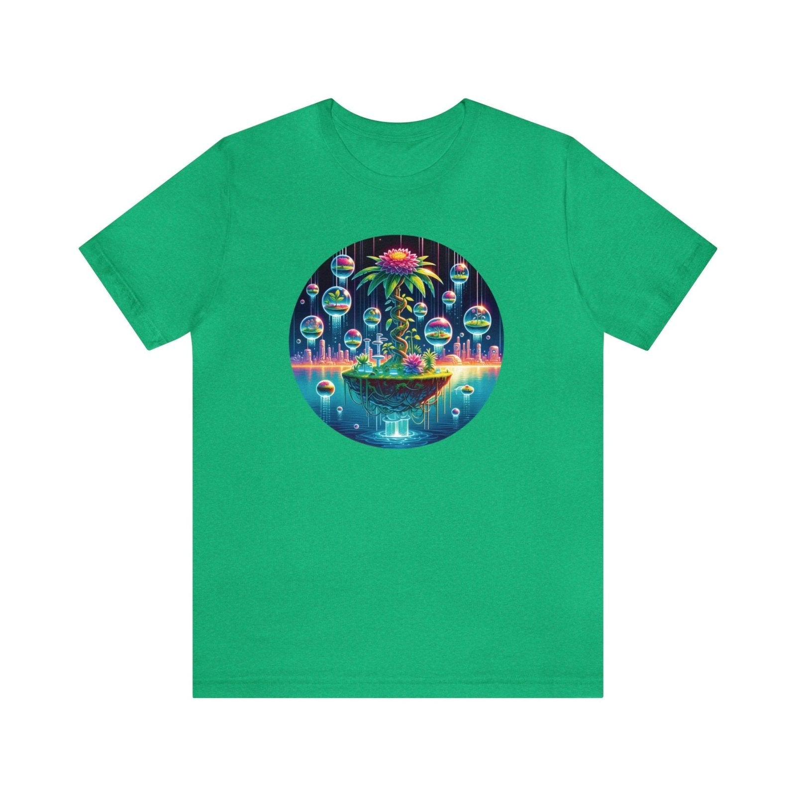 Floral Bubbles Unisex Short Sleeve Tee, botany nerd shirt, futuristic geek shirt, Heather Kelly - Subtle Blue M