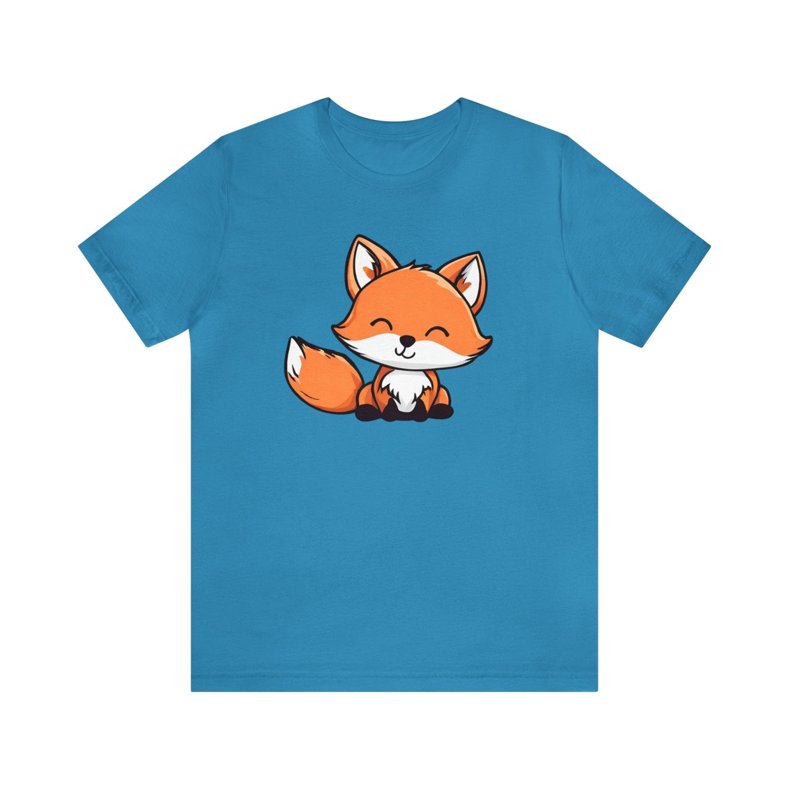 Foxy Whimsy Unisex Short Sleeve Tee, fox fashion, fox apparel, cartoon fox shirt, Aqua - Subtle Blue M