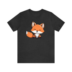 Foxy Whimsy Unisex Short Sleeve Tee, fox fashion, fox apparel, cartoon fox shirt, Dark Grey Heather - Subtle Blue M