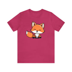 Foxy Whimsy Unisex Short Sleeve Tee, fox fashion, fox apparel, cartoon fox shirt, Berry - Subtle Blue M