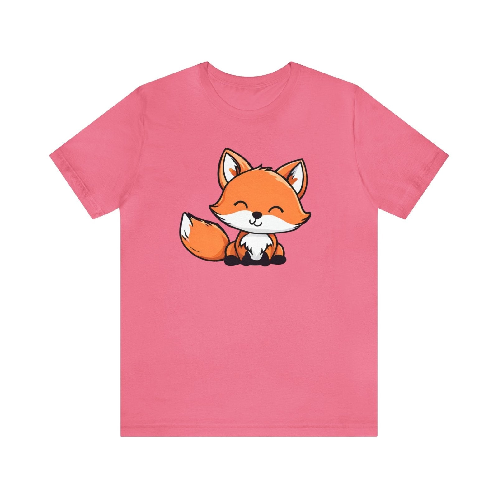 Foxy Whimsy Unisex Short Sleeve Tee, fox fashion, fox apparel, cartoon fox shirt, Charity Pink - Subtle Blue M