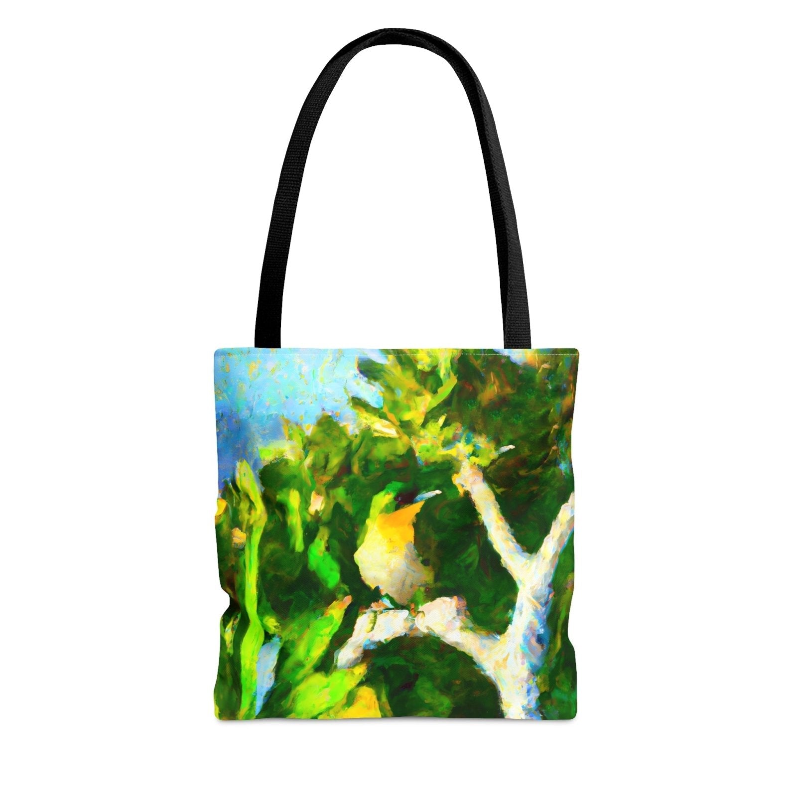 Green Cap Tropical Bird Tote Bag (AOP), birdwatching accessories, bird inspired fashion - Subtle Blue M