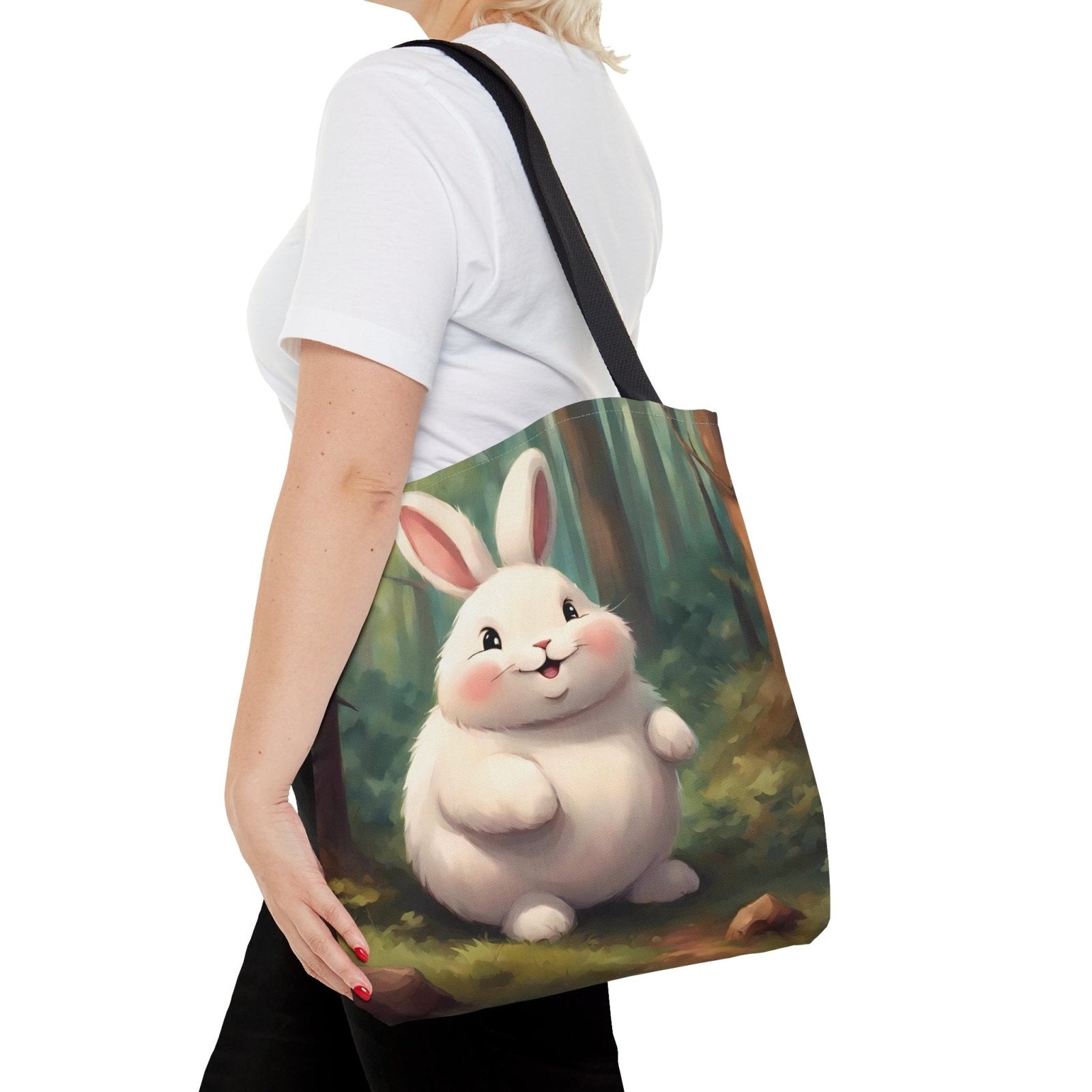 Hop Into Cuteness Tote Bag, adorable rabbit bag, cute bunny accessories - Subtle Blue M