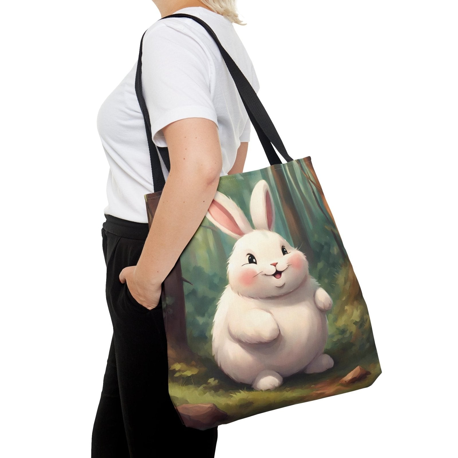 Hop Into Cuteness Tote Bag, adorable rabbit bag, cute bunny accessories - Subtle Blue M