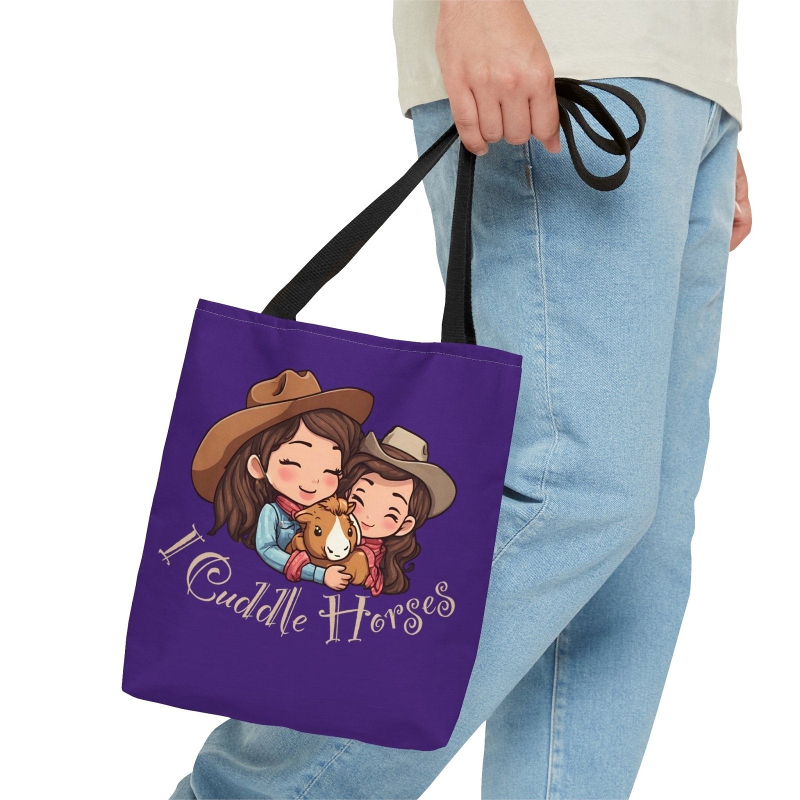 I Cuddle Horses Tote Bag (AOP), horse lover accessories, horse fashion - Subtle Blue M