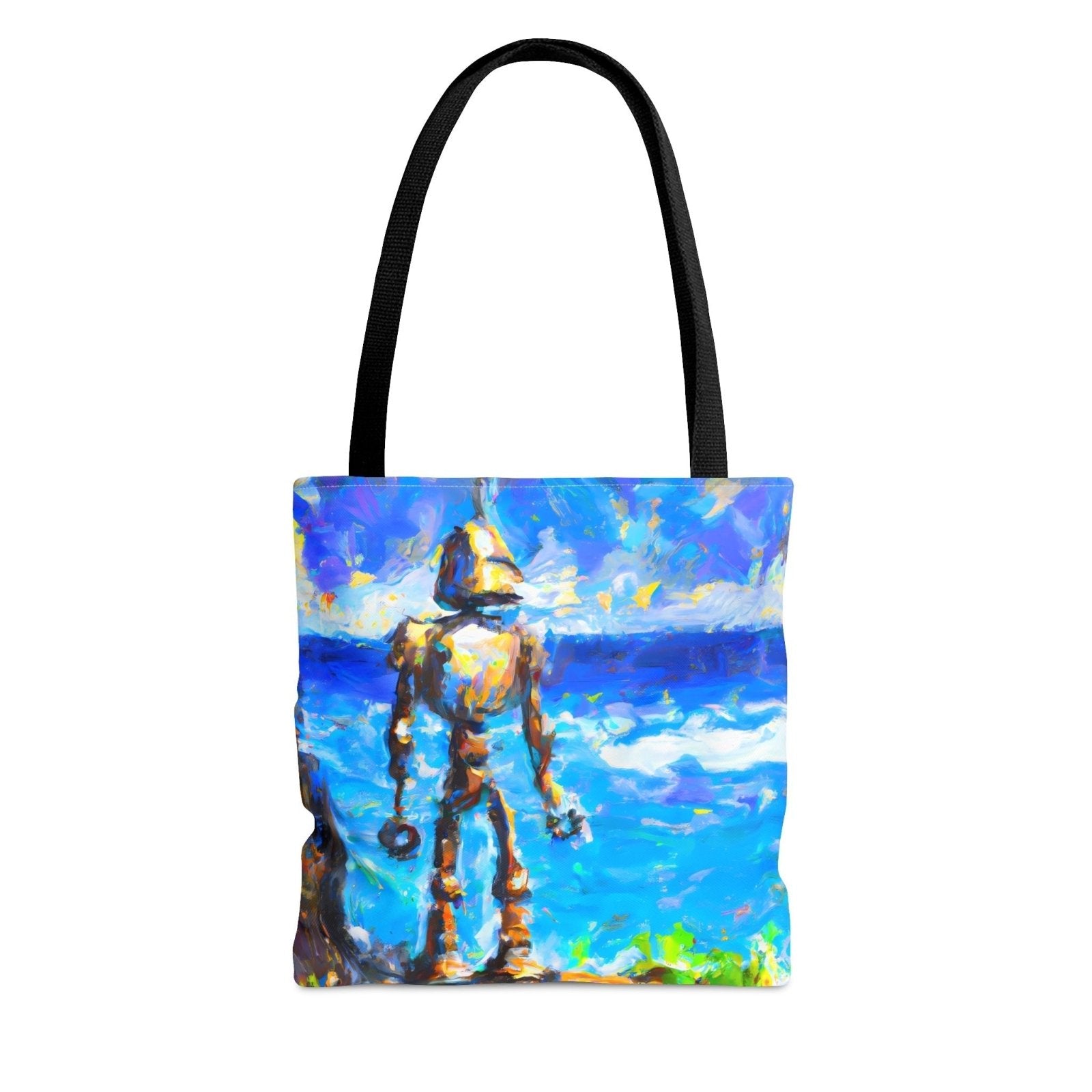 Island Robot Tote Bag, nerd accessories, geek bag - Subtle Blue M