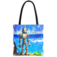 Island Robot Tote Bag, nerd accessories, geek bag - Subtle Blue M