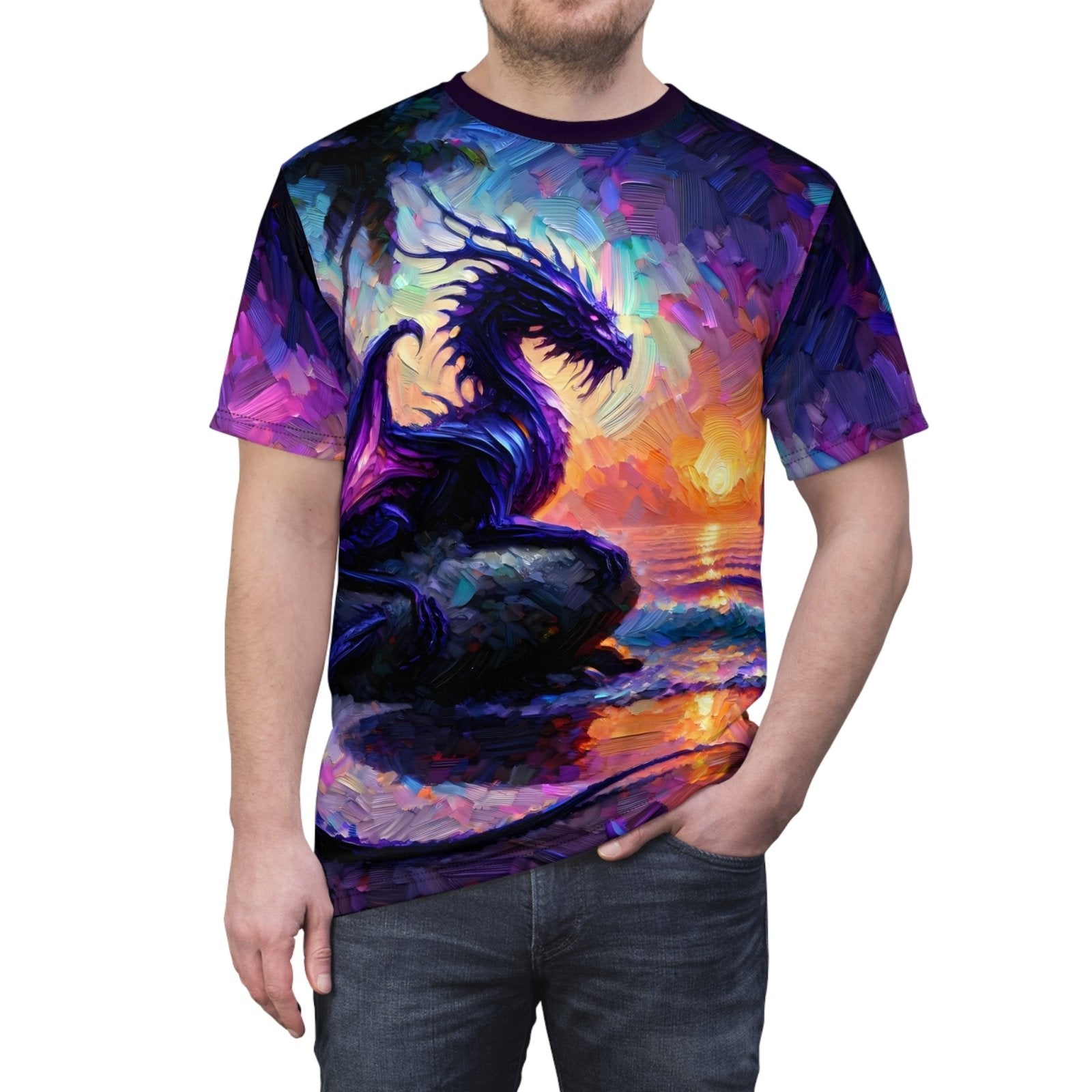 Majestic Purple Dragon Unisex Tee - Subtle Blue M