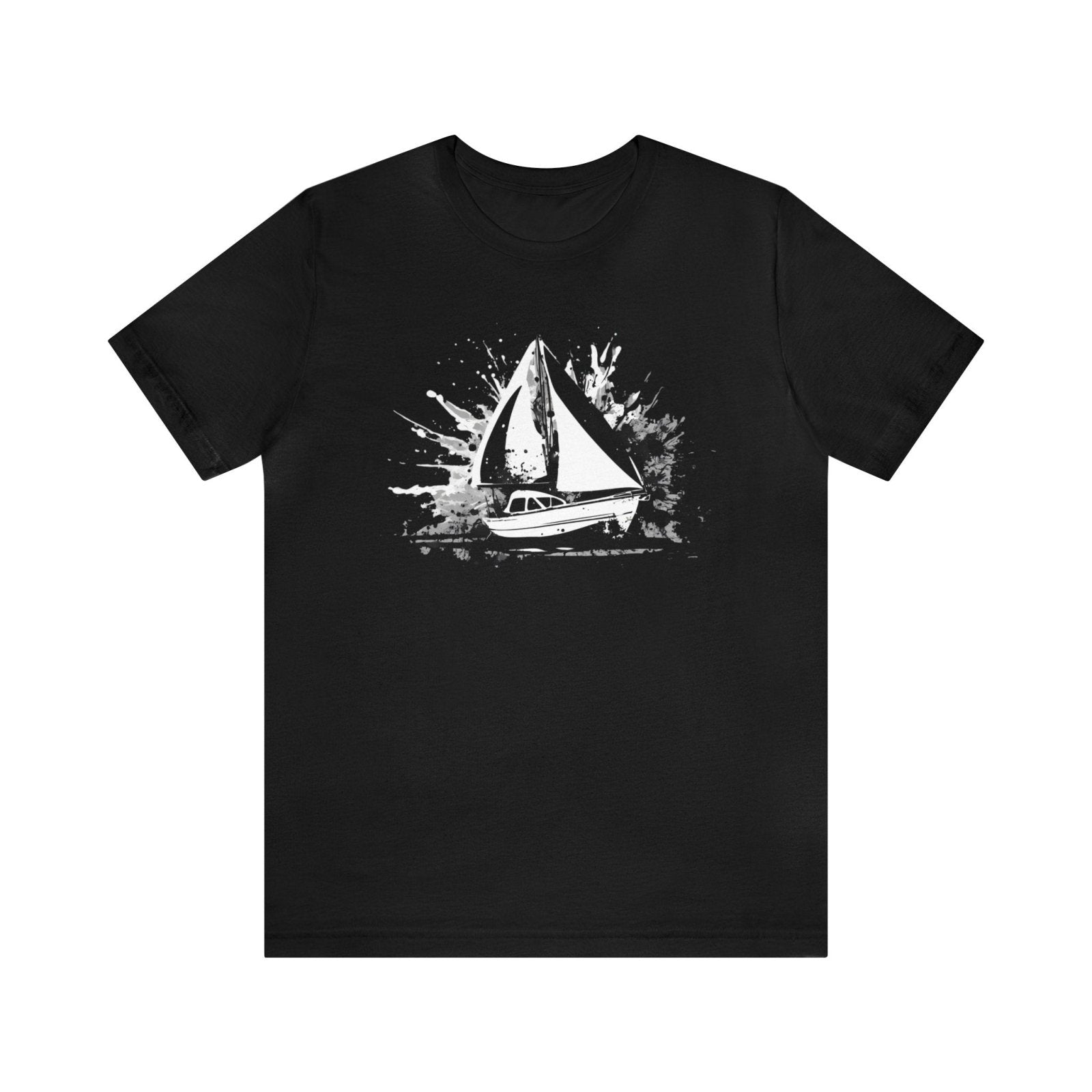 Monochrome Mariner Unisex Short Sleeve Tee, abstract sailboat shirt, sailing fashion, Black - Subtle Blue M