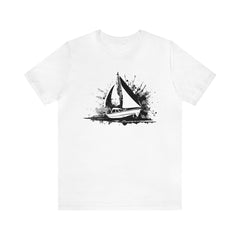 Monochrome Mariner Unisex Short Sleeve Tee, abstract sailboat shirt, sailing fashion, White - Subtle Blue M