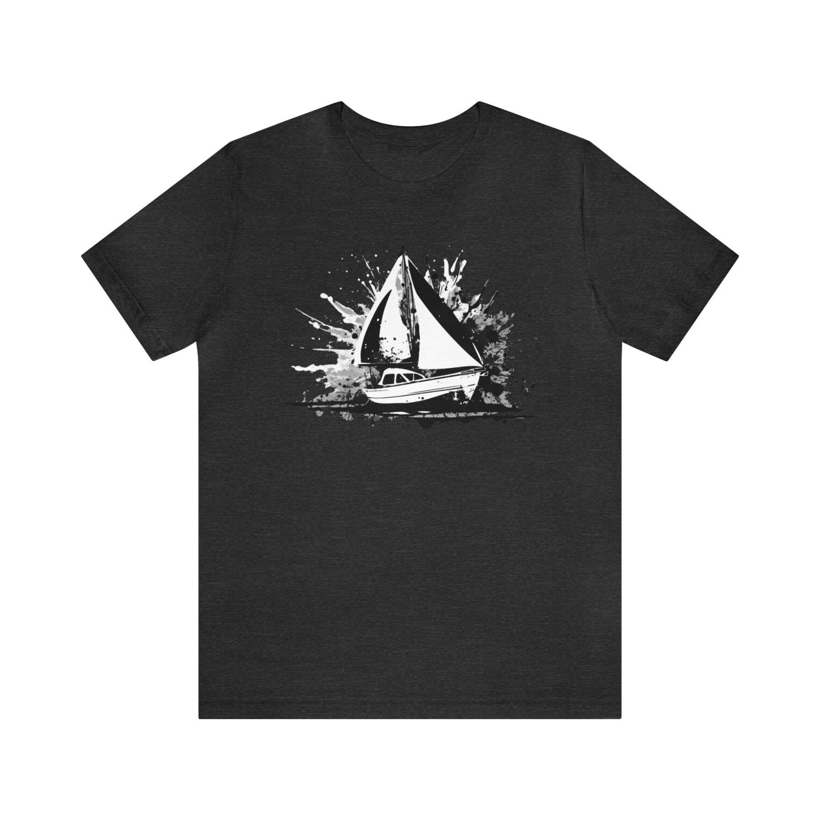 Monochrome Mariner Unisex Short Sleeve Tee, abstract sailboat shirt, sailing fashion, Dark Grey Heather - Subtle Blue M