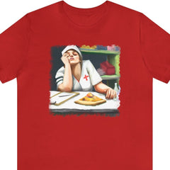 Nurse Appreciation Pizza 2 Unisex T-Shirt, exhausted nurse, nurse pizza meme, nurse apparel, Red - Subtle Blue M
