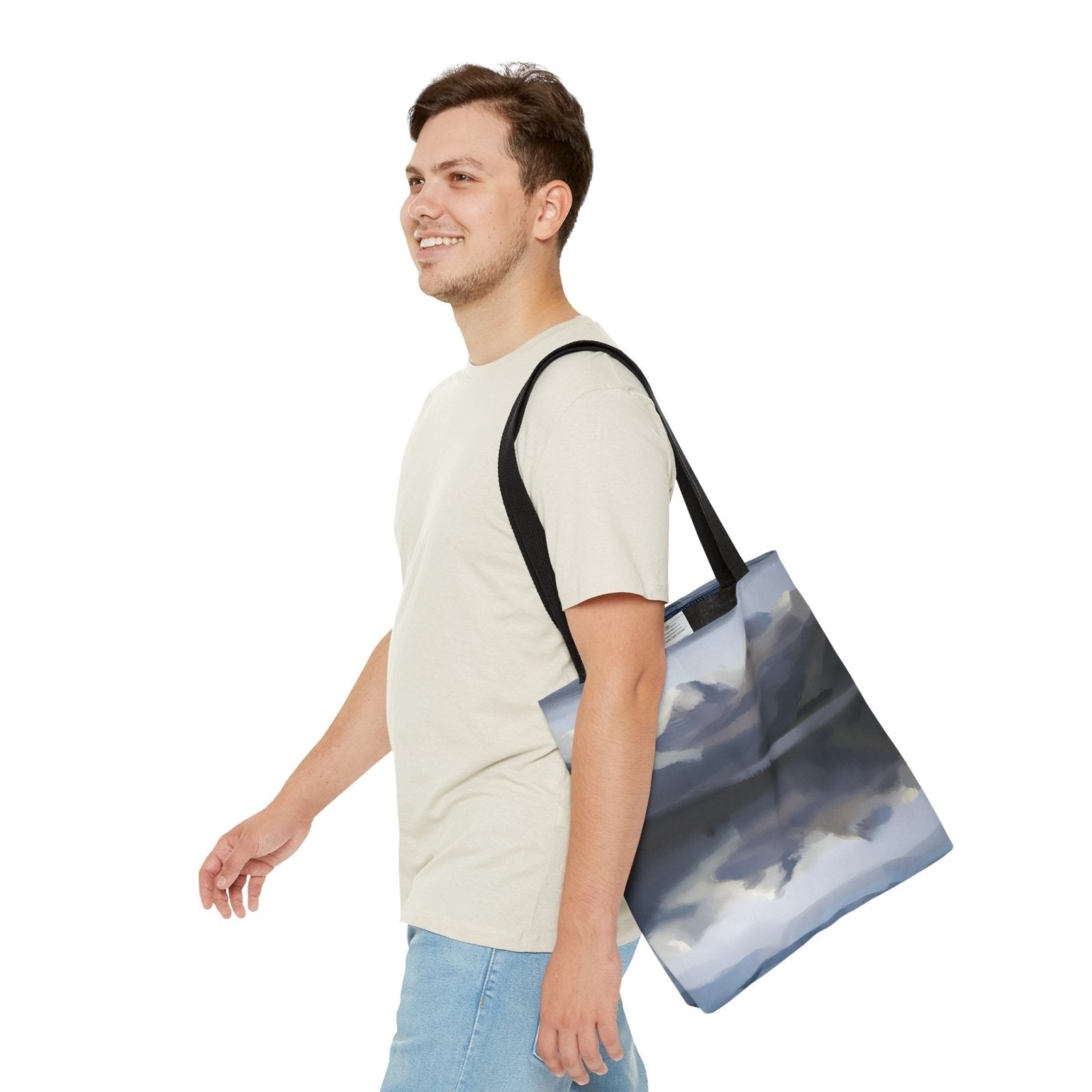 Peaceful Mountains Tote Bag, mountain inspired fashion, mountain painting tote - Subtle Blue M