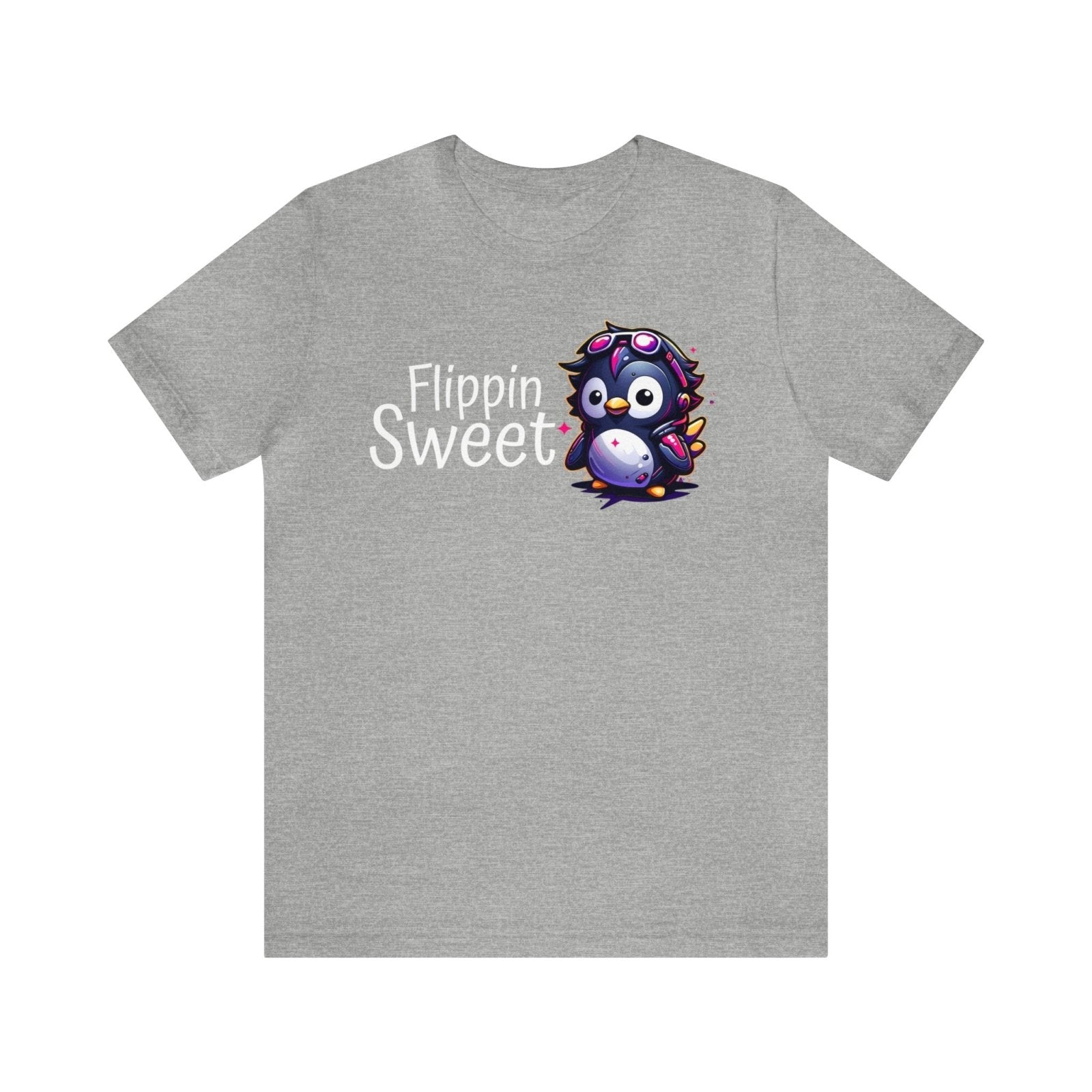 Penguin - Flippin' Sweet Unisex Short Sleeve Tee, penguin fashion, funny penguin apparel, Athletic Heather - Subtle Blue M