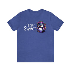 Penguin - Flippin' Sweet Unisex Short Sleeve Tee, penguin fashion, funny penguin apparel, Heather True Royal - Subtle Blue M